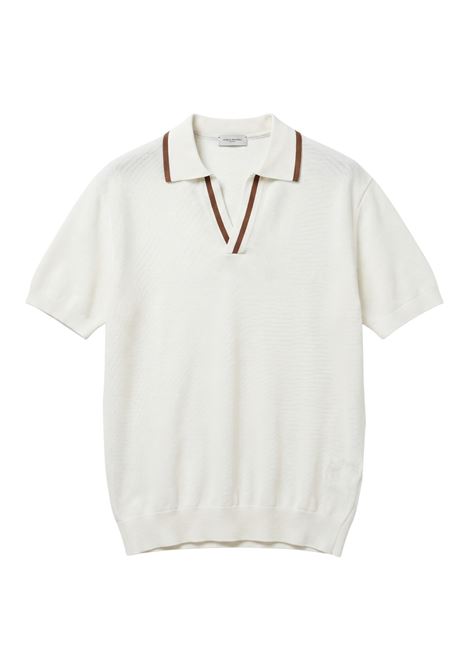 Paolo Pecora Milano Men's V-Neck Knit Polo - Off-White & Brown PAOLO PECORA |  | A017 F1001102
